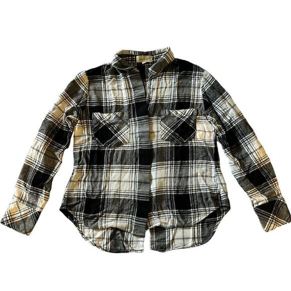 cloth & stone Tops - Cloth & Stone Shirt Button Down Plaid Black and White Small